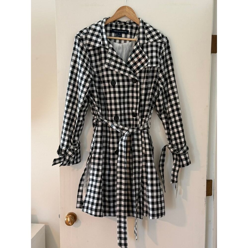 French Connection Gingham Belted Trench Coat XL ✨